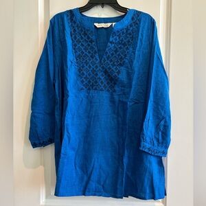 Boho Embroidered Blue Tunic Top NWT Large Peasant Blouse